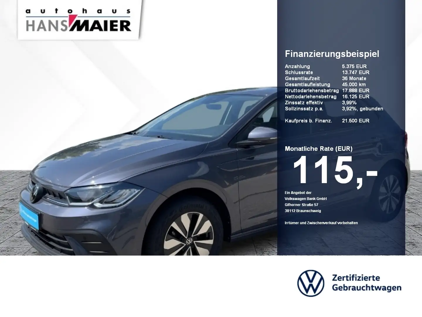 Volkswagen Polo Move TSI 5-Gang Klima LED SH PDC ACC GJR Grau - 1