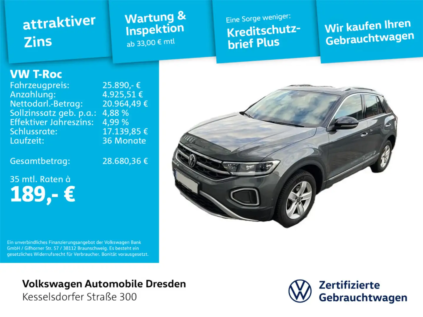 Volkswagen T-Roc 1.5 TSI DSG Style AHZV Kamera LED Navi Grau - 1
