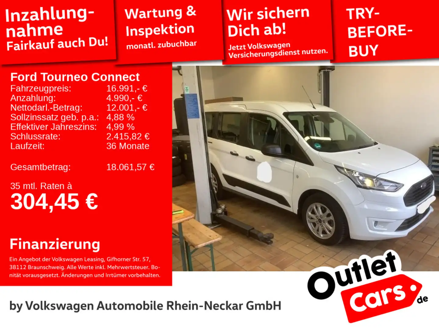Ford Tourneo Connect 1.0 Klima Radio Schiebetürbeidse Weiß - 1