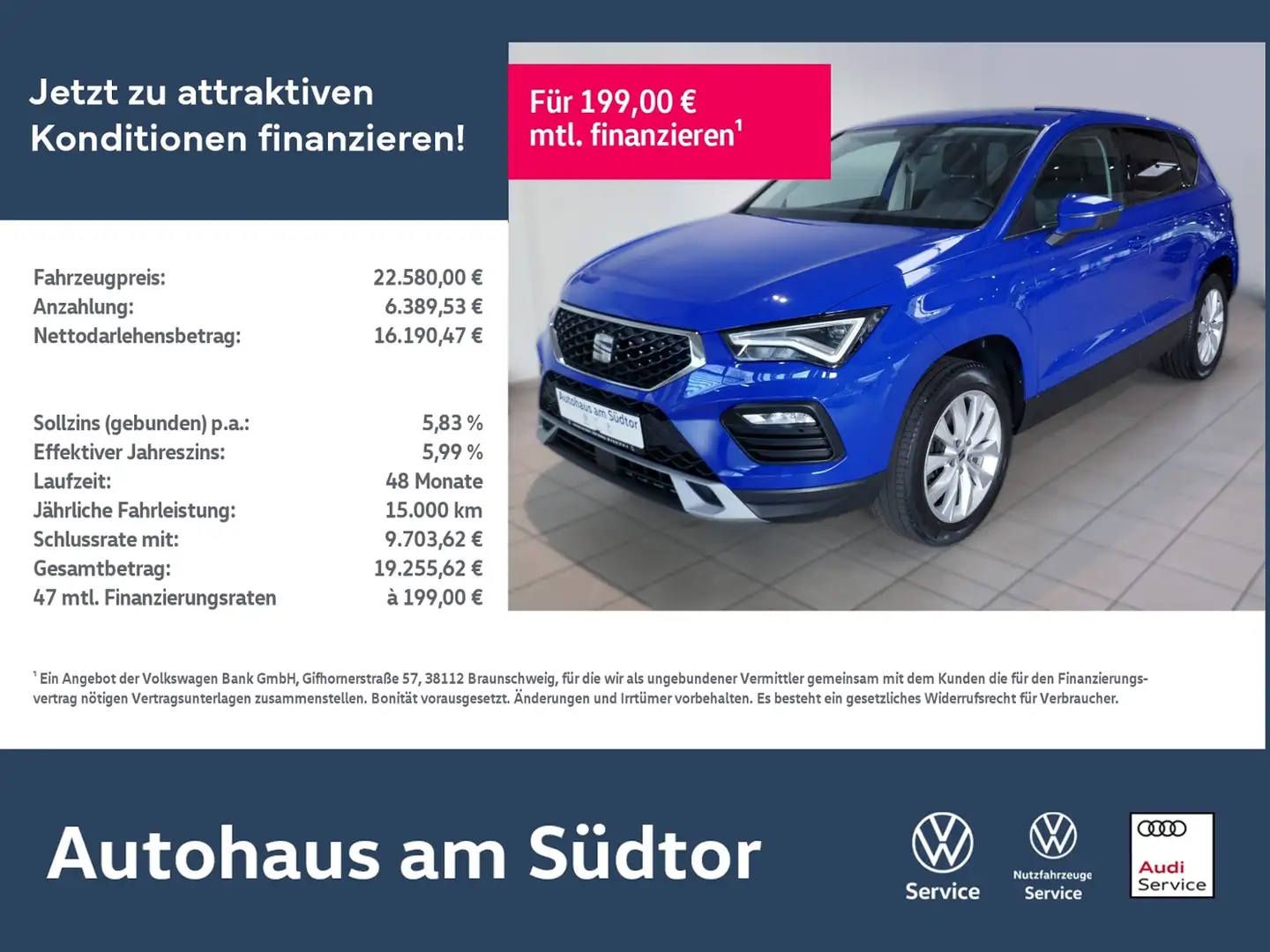 SEAT Ateca Style 2.0 TDI DSG | LED PDC AHK Navi Bleu - 1