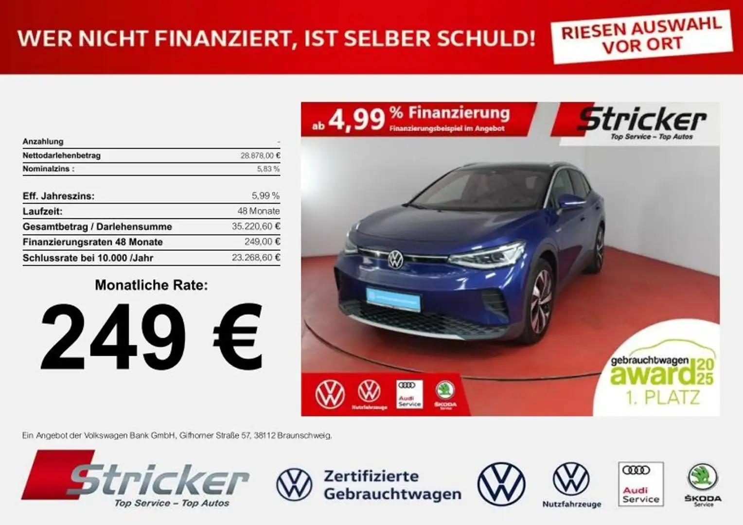 Volkswagen ID.4 Pro Performance 150/77 249,-ohne Anzahlung IQ.Lig Blu/Azzurro - 1