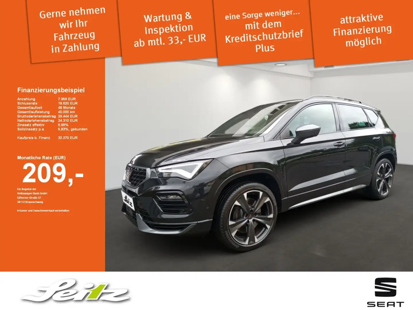 SEAT Ateca VZ 2.0 TSI DSG 4Drive LED. Navi. Front- und Rückfa Schwarz - 1