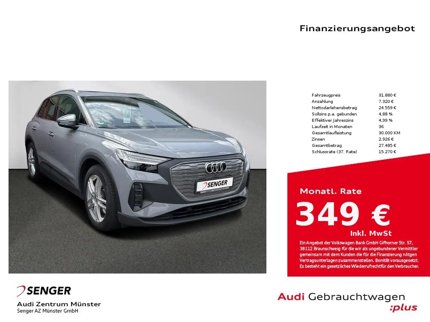 Audi Q4 e-tron 40 Matrix Pano B&O Klimatisierungspa. Grau - 1