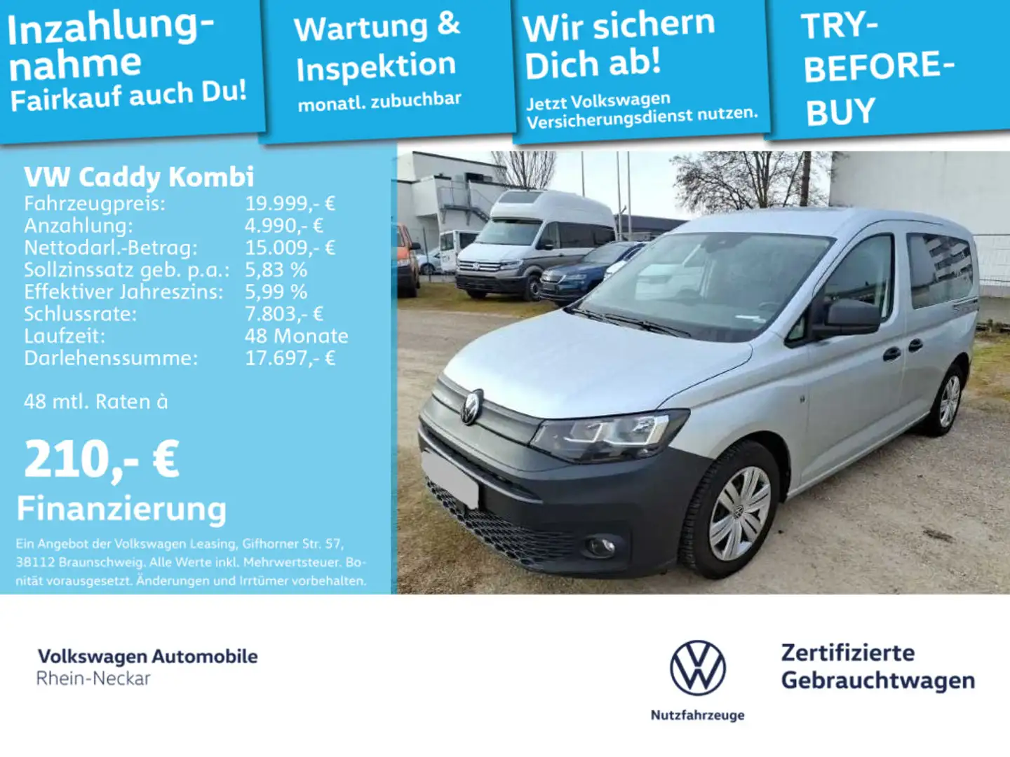 Volkswagen Caddy 2.0 TDI Einparkhilfe Klima uvm Argent - 1