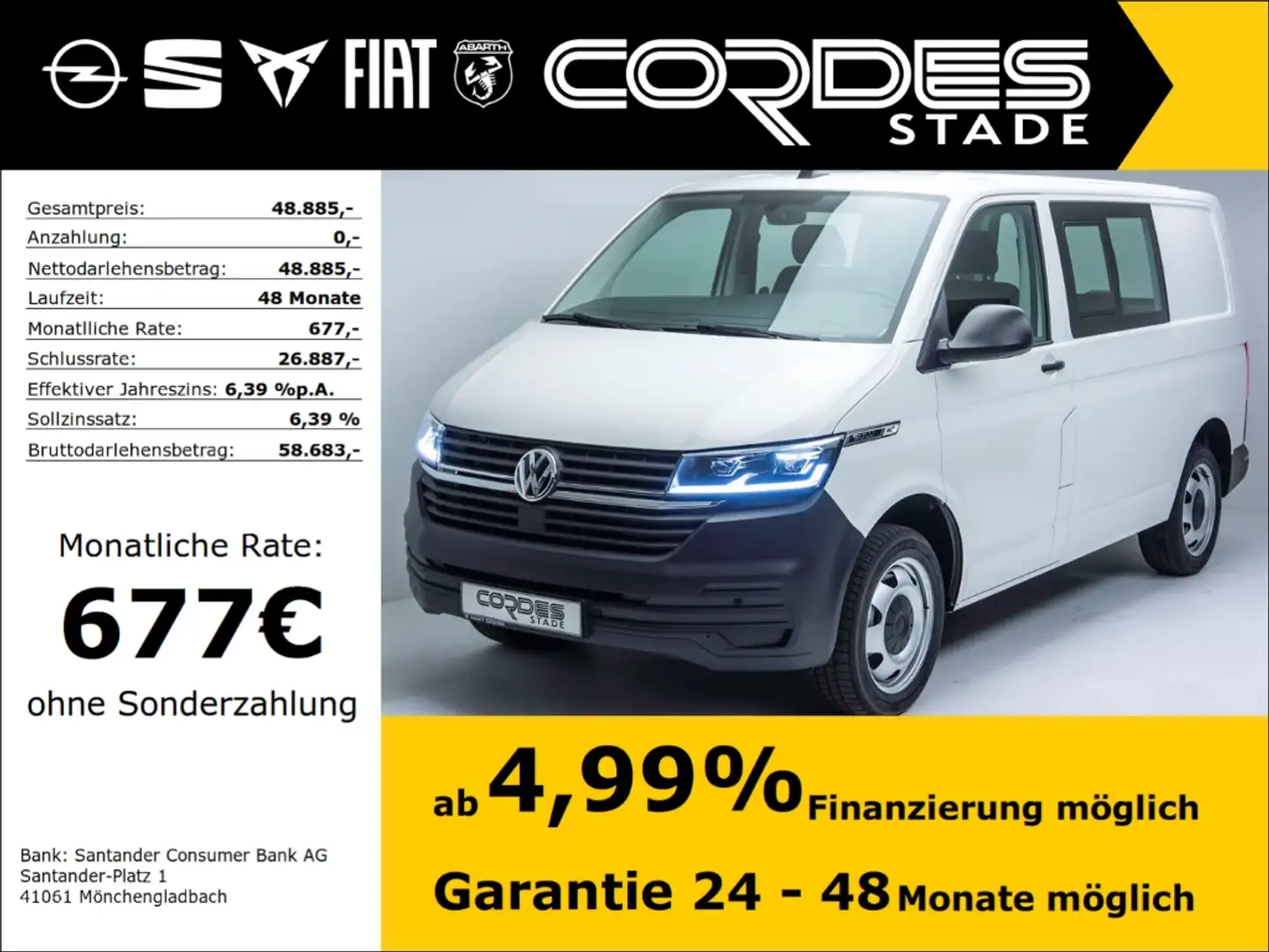 Volkswagen Transporter T6.1 4 MOTION Kasten Kamera Navi PDC (67) Blanco - 1