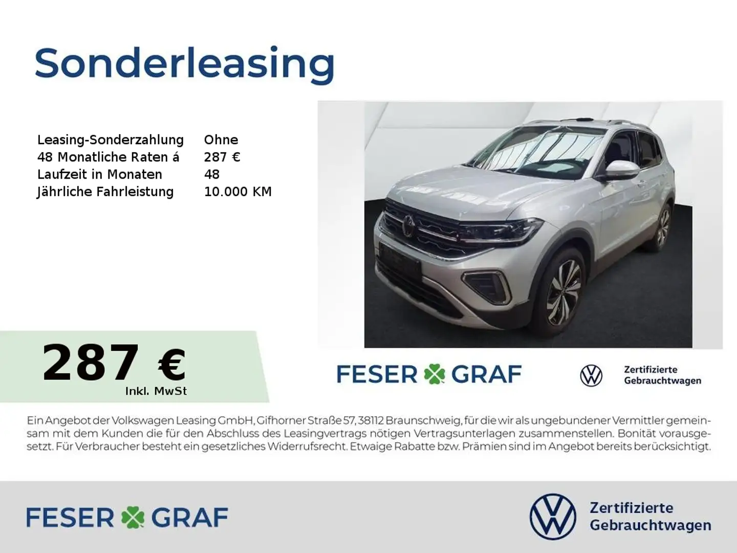 Volkswagen T-Cross Style 1.0 TSI DSG Navi IQ-LED SiHz DigiCockpit Silber - 1