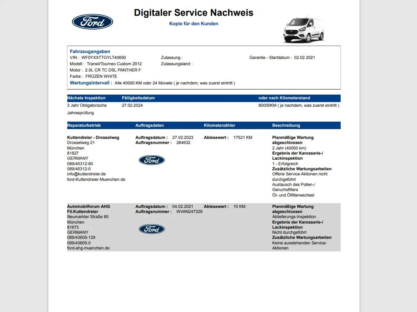 Ford Transit Custom Kasten L1 Trend Klima 2xPDC AHK Weiß - 2