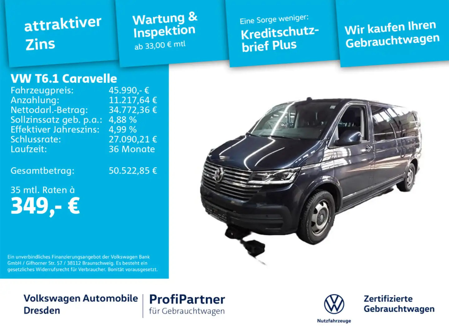 Volkswagen T6.1 Caravelle Comf. LR DSG NAV LED AHZV ACC Bleu - 1