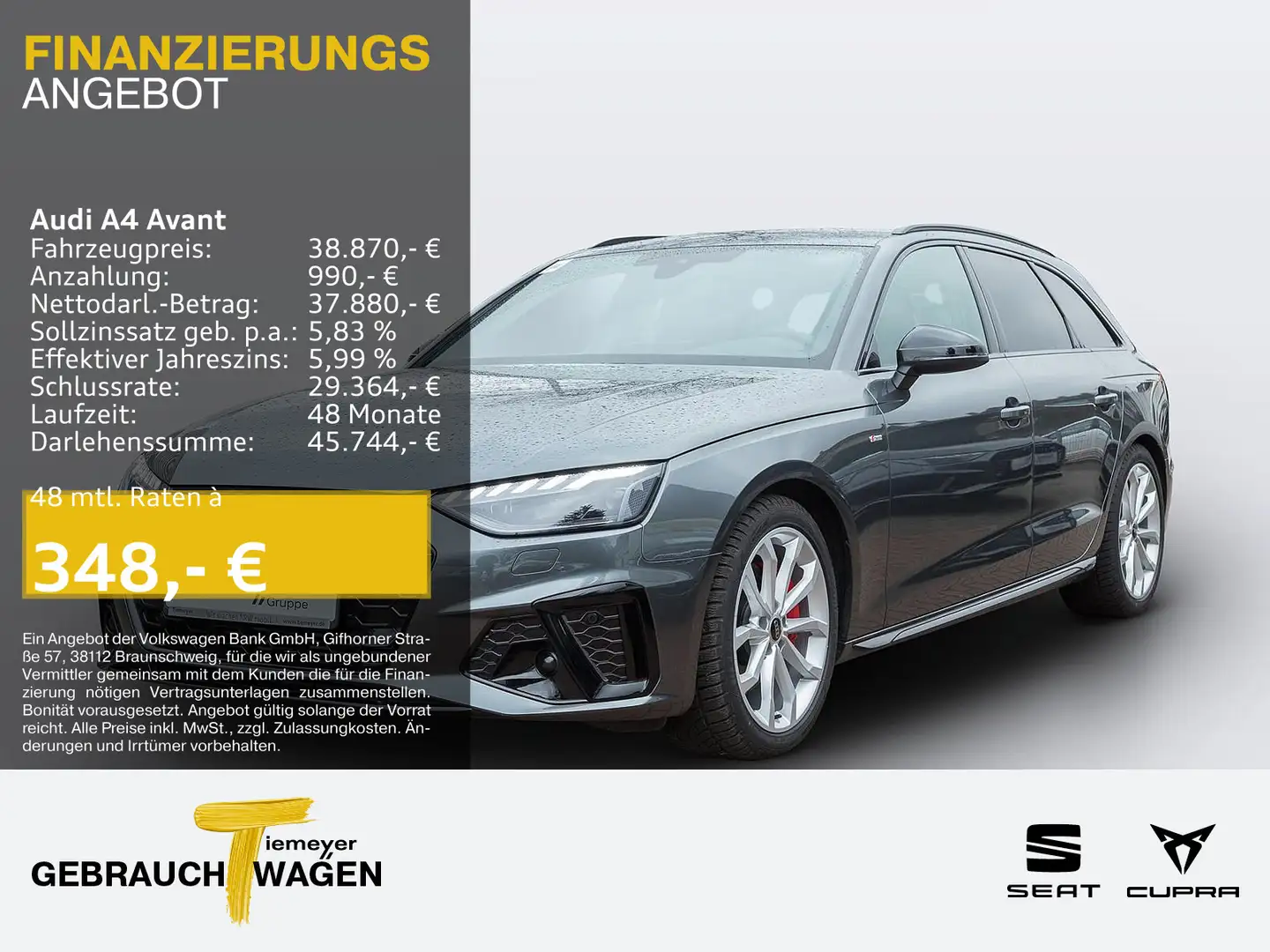 Audi A4 40 TFSI Q 2x S LINE LM19 KAMERA NAVI+ V Grau - 1