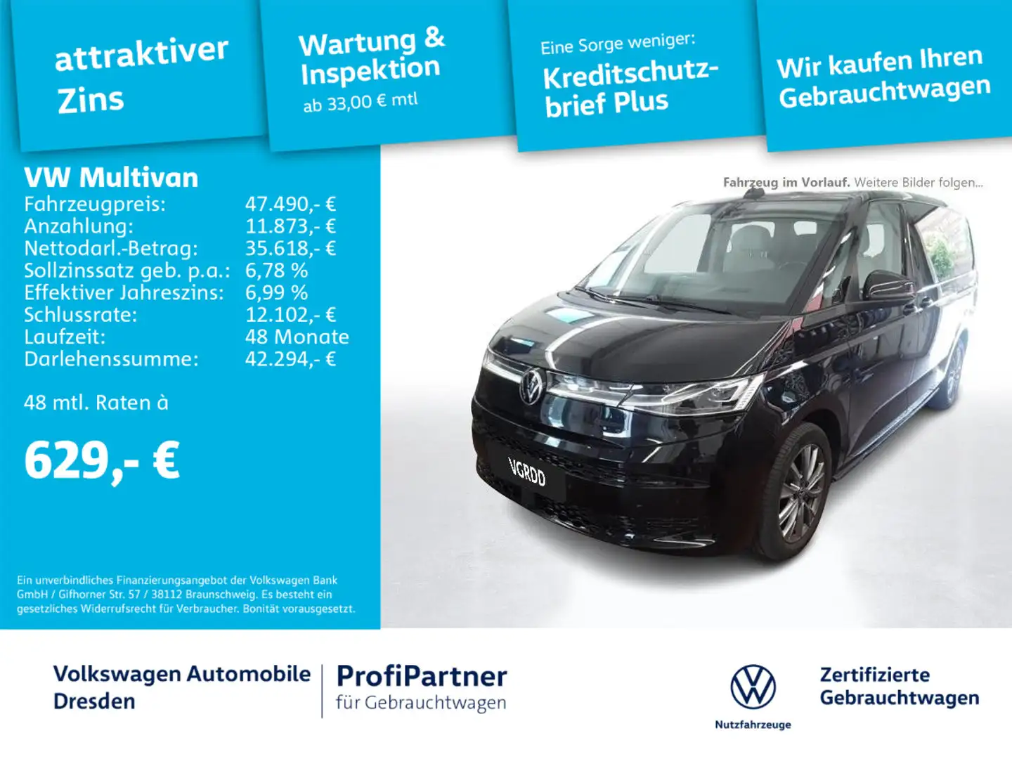 Volkswagen T7 Multivan T7 Multivan Life LÜ TSI  NAV IQ-LED STH ACC AHZV Schwarz - 1
