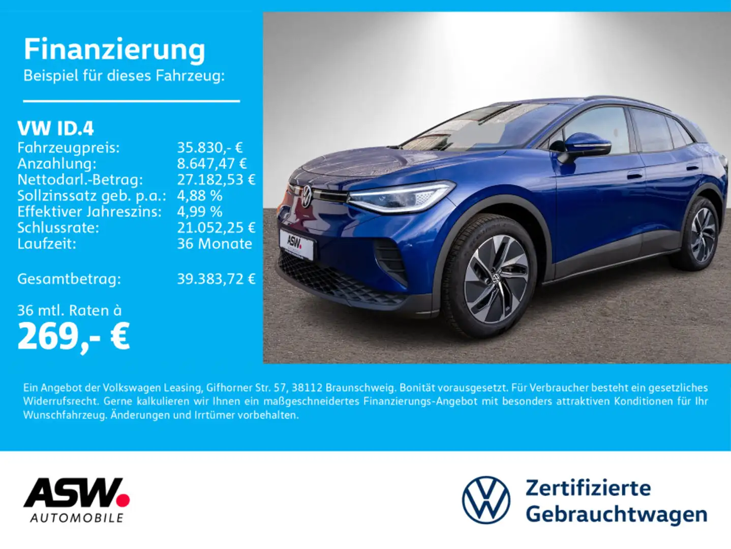 Volkswagen ID.4 Pure Performence LED NAVI AHK WÄRMEPUMPE Blau - 1