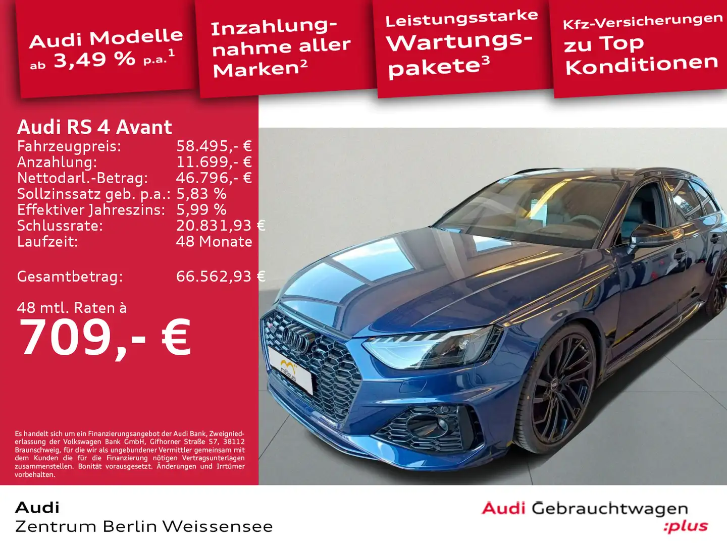 Audi RS4 2.9 TFSI*MATRIX*HUD*B&O*RFK*NAVI*ACC* Blau - 1