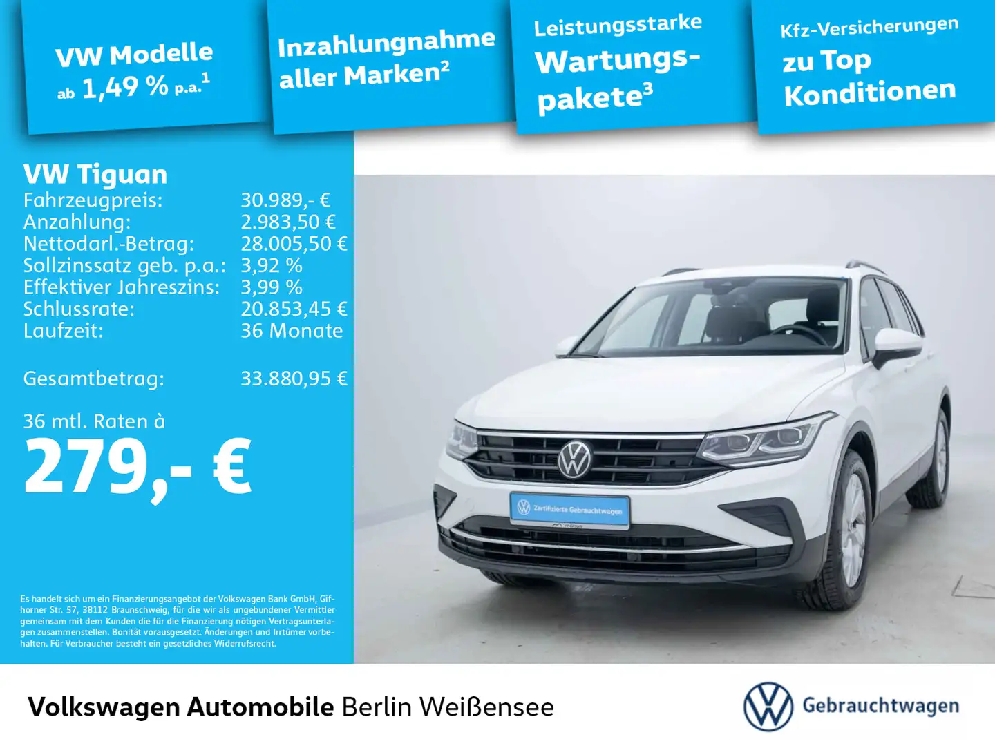 Volkswagen Tiguan 2.0 TSI Life 4Motion*APP*ACC*NAV*AHK*MFL* Weiß - 1