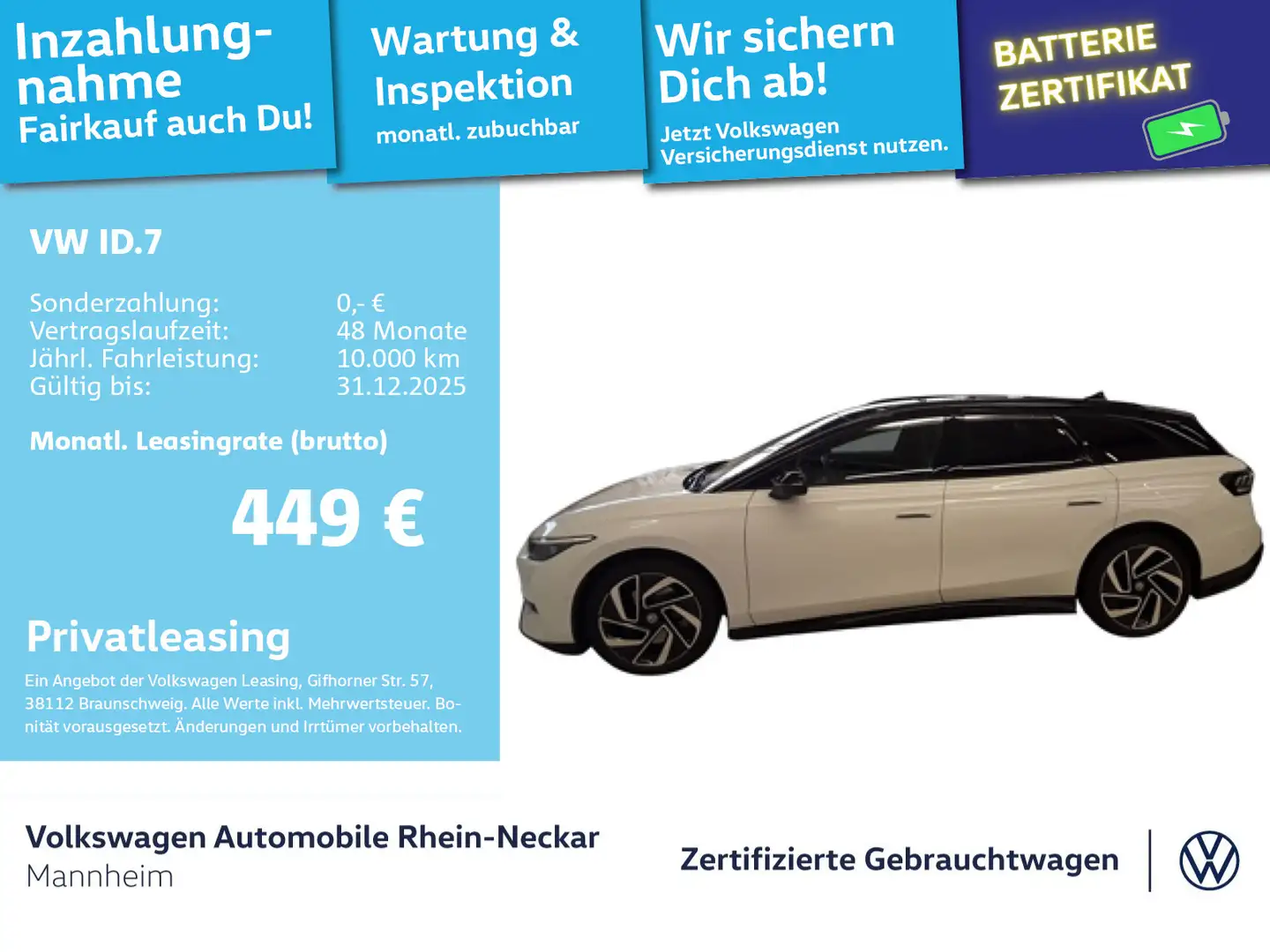 Volkswagen ID.7 Tourer Pro AHK LED NAVI und Assistenten Weiß - 1