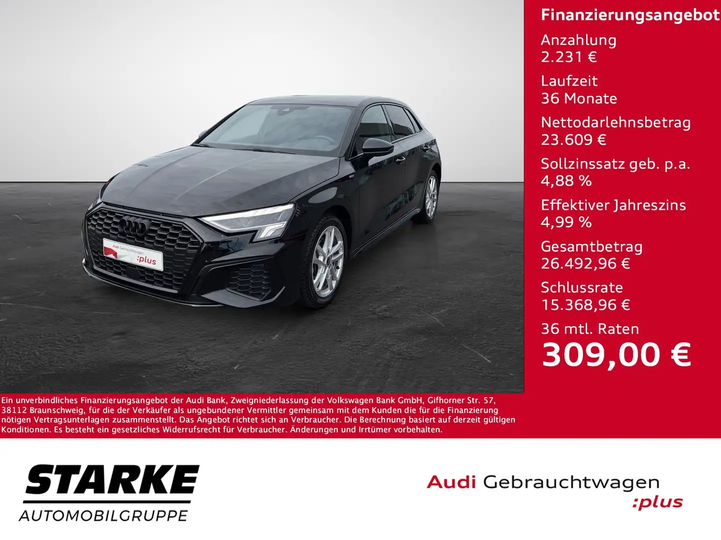 Audi A3 Sportback 40 TFSI e S tronic S line Schwarz - 1