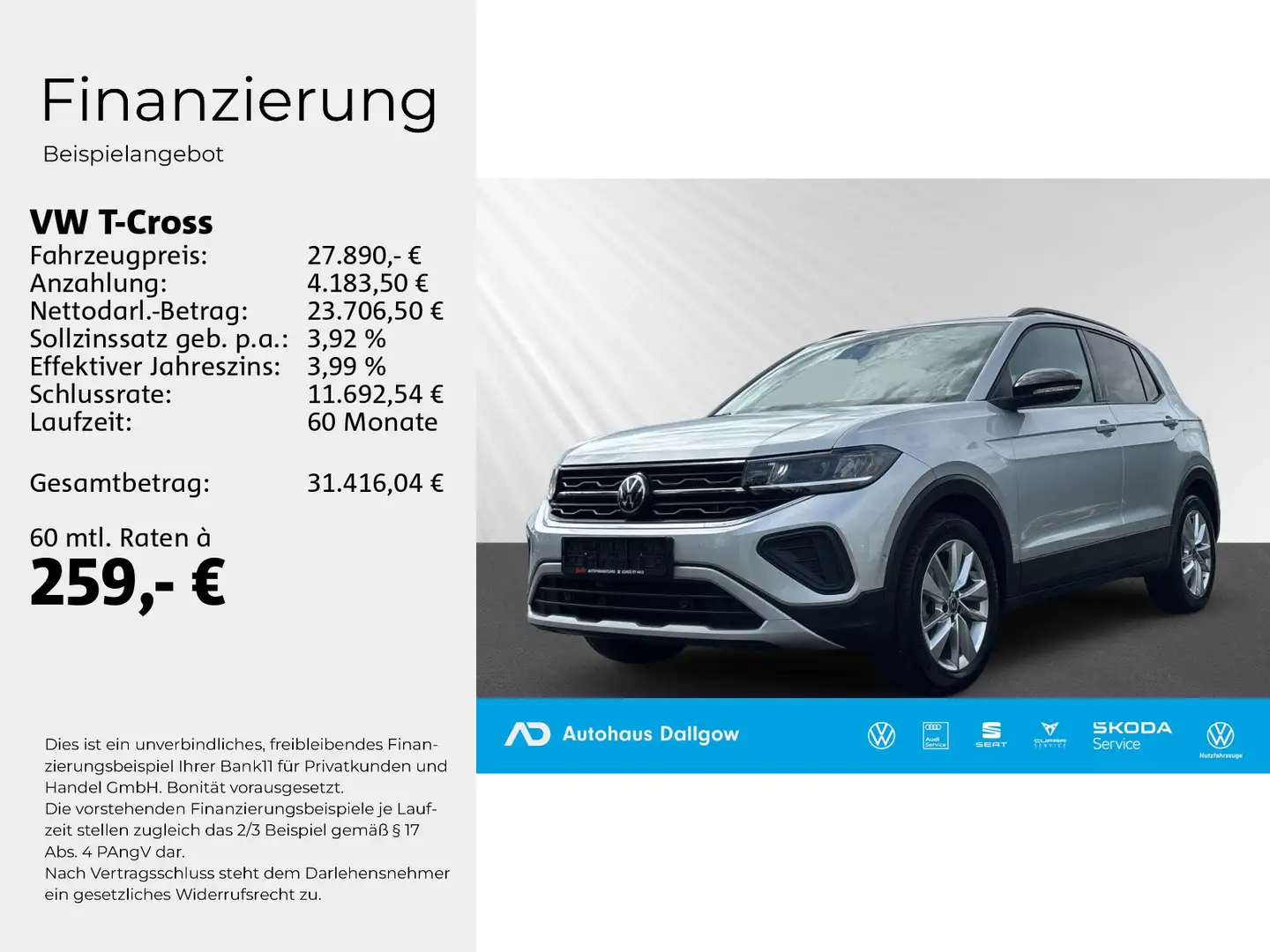 Volkswagen T-Cross GOAL 1.0l TSi116PS*DSG+PDC+Navi-WiRä+RFK Silber - 2