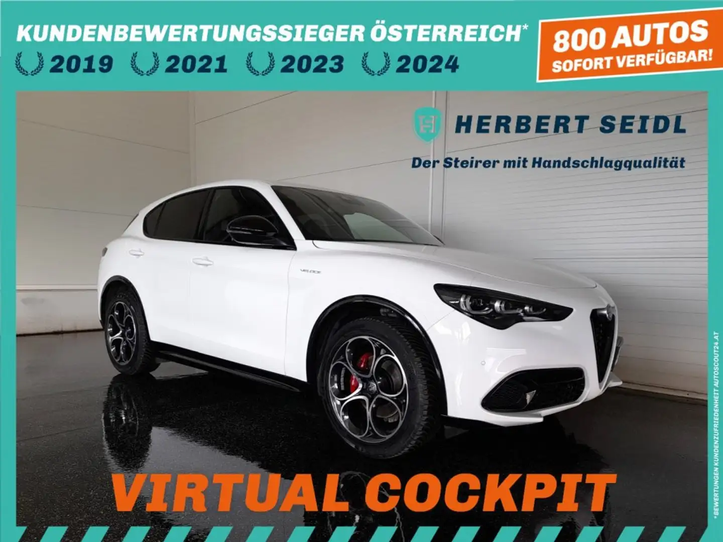 Alfa Romeo Stelvio VELOCE 2,2 16V 4x4 Aut. *20 ZOLL / MATRIX LED / NAVI / VIRTUELL / VOLLLEDER / ACC / KAMERA / SOUNDSYSTEM* Weiß - 1