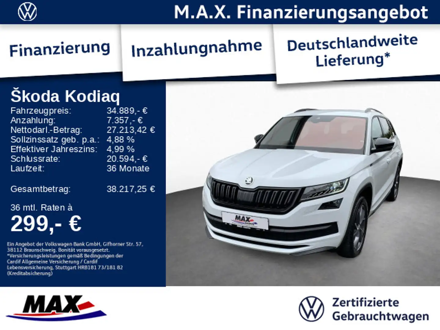 Skoda Kodiaq 2.0 TFSI DSG 4x4 7-SITZER +LED+AHK+NAVI++ Weiß - 1