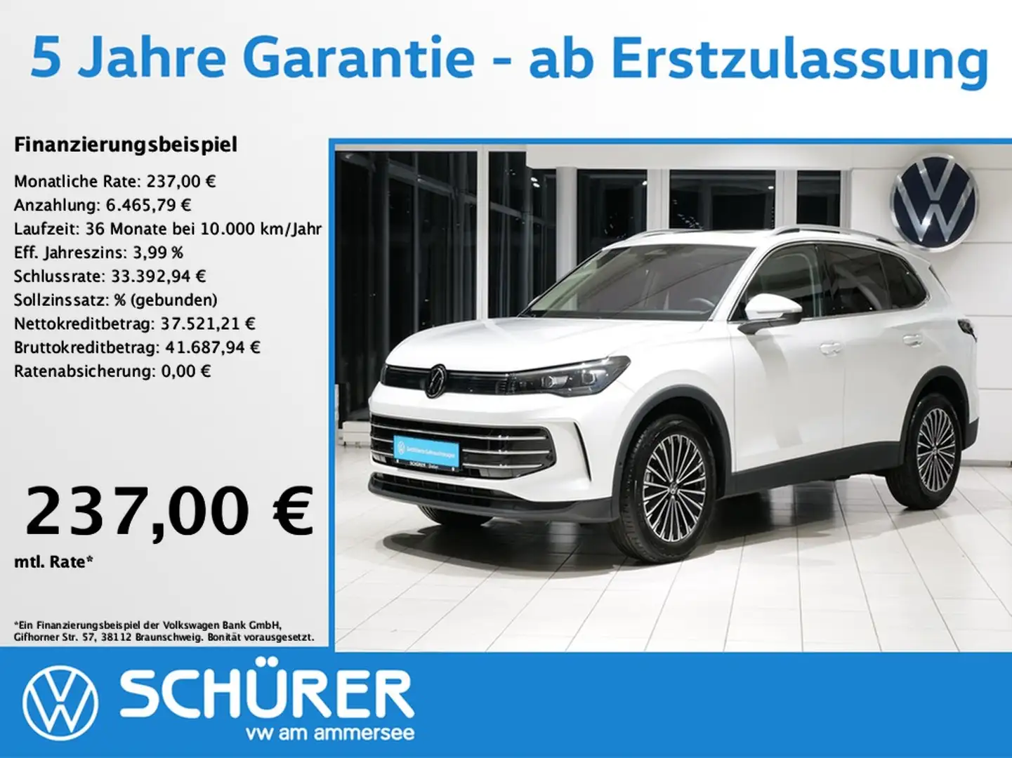 Volkswagen Tiguan 2.0TDI DSG Elegance AHK Pano StdHz Navi Keyless... Weiß - 1