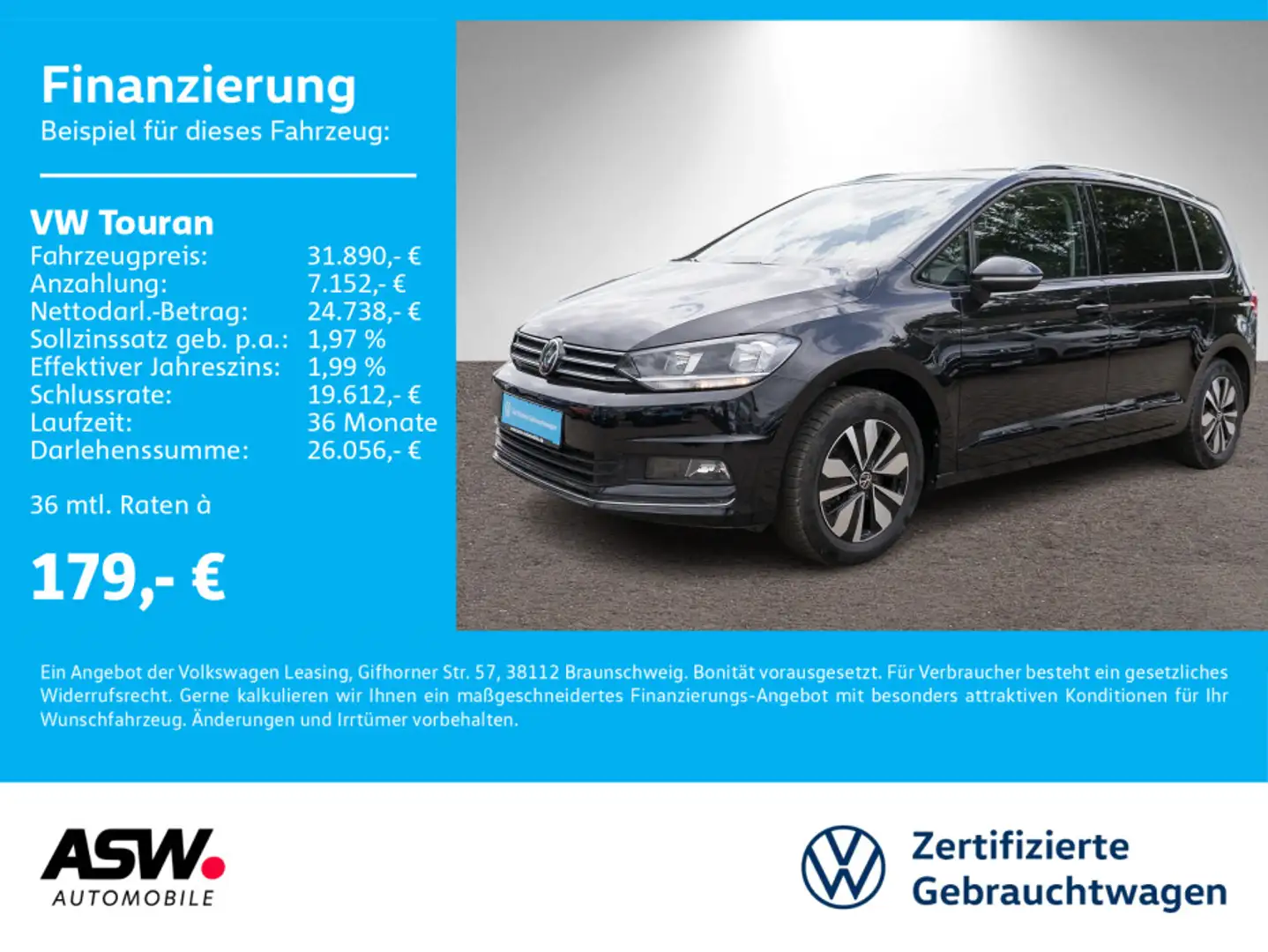 Volkswagen Touran Move 1,5TSI LED NAVI ACC SHZ AHK 7-Sitzer Zwart - 1
