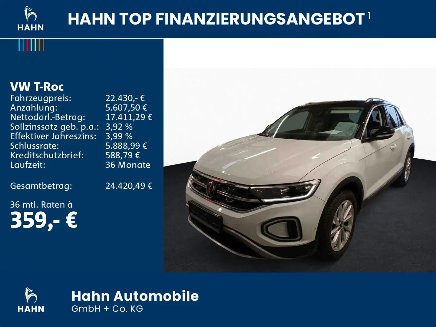 Volkswagen T-Roc 1.0TSI Style LED Navi AHK ACC APP Sitzhzg Weiß - 2