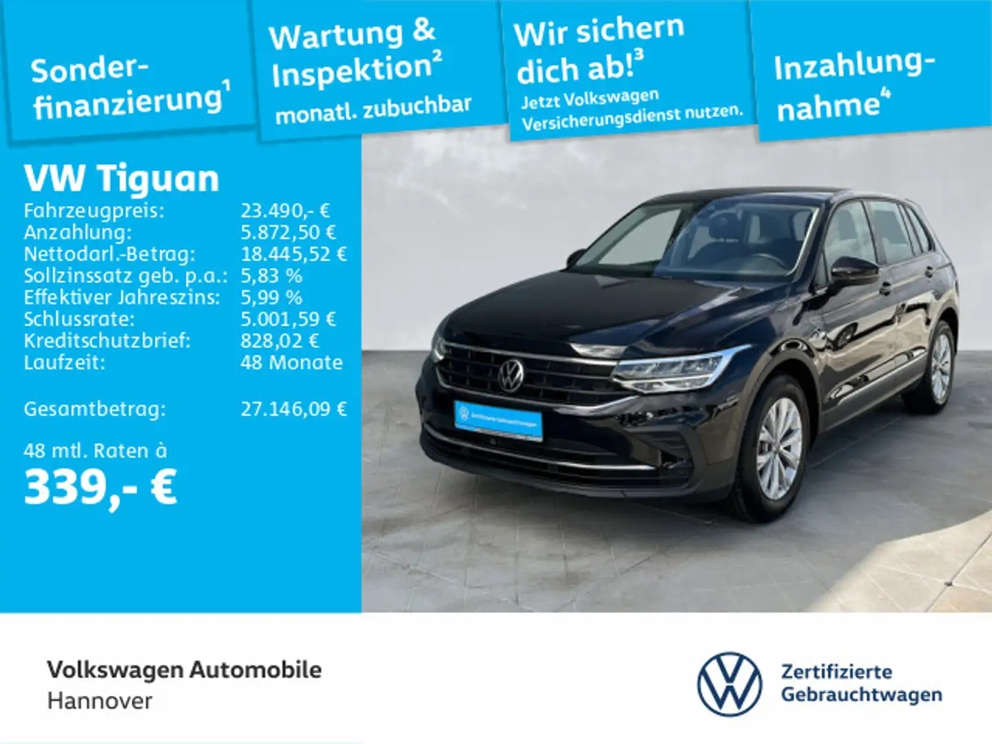 Volkswagen Tiguan 1.5 TSI LED PDC LaneAssist DAB+ Noir - 1
