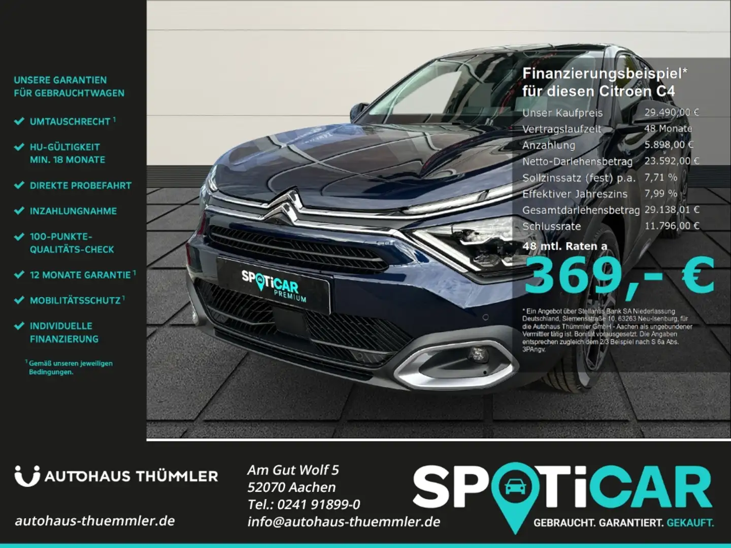 Citroen C4 Max Elektromotor HUD Navi Soundsystem LED Apple Ca Синій - 1