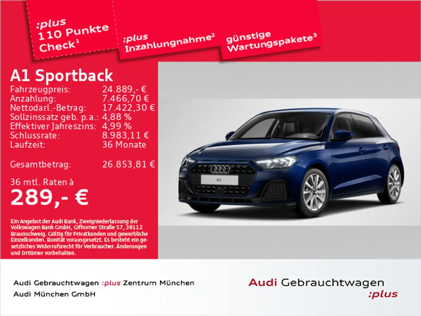 Audi A1 30 TFSI advanced Navi+/Virtual/LED Blau - 1