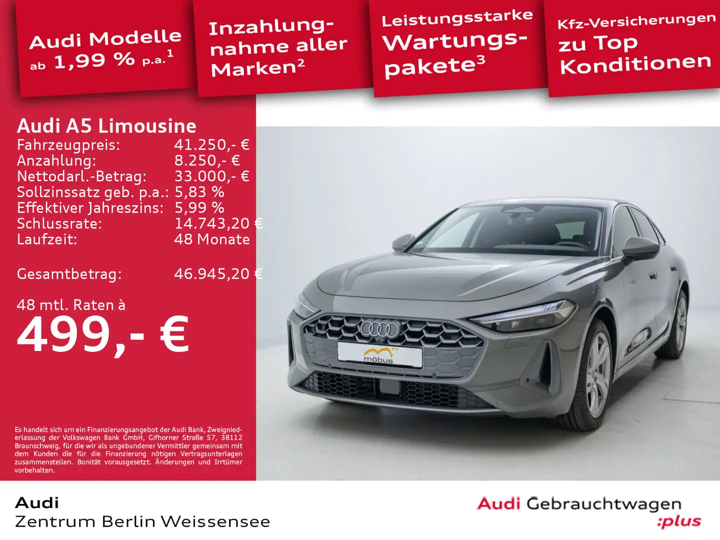 Audi A5 TFSI 110 kW S-TRO*LED*NAV*RFK*LEDER Grau - 1