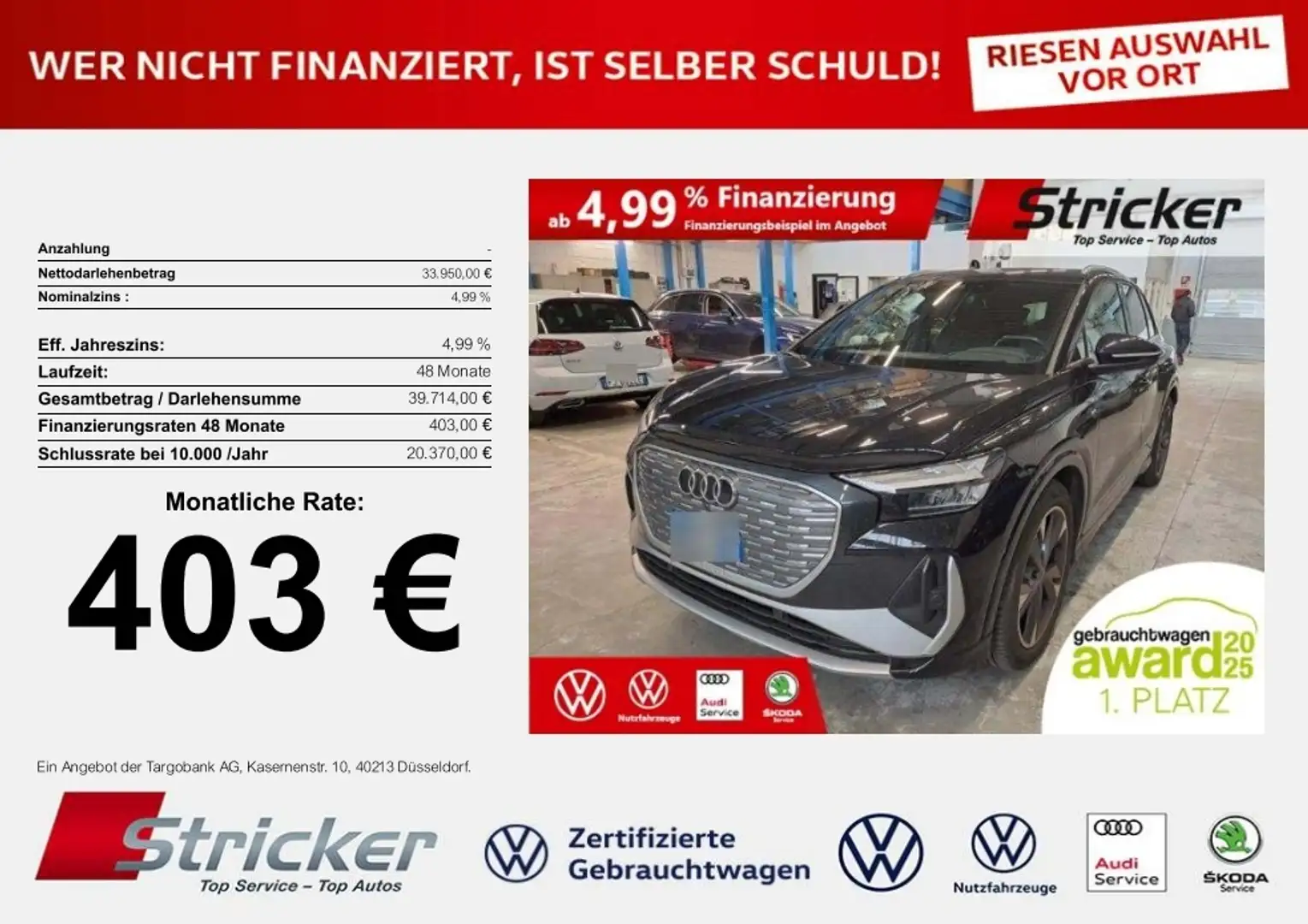 Audi Q4 e-tron S-line 50 quattro 403,-ohne Anzahlung SONOS Schwarz - 1