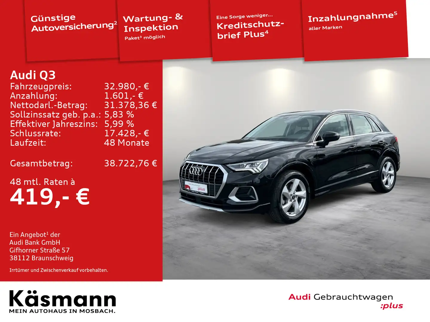 Audi Q3 advanced 40TFSI qu MATRIX AHK NAV 360°SONOS Schwarz - 1