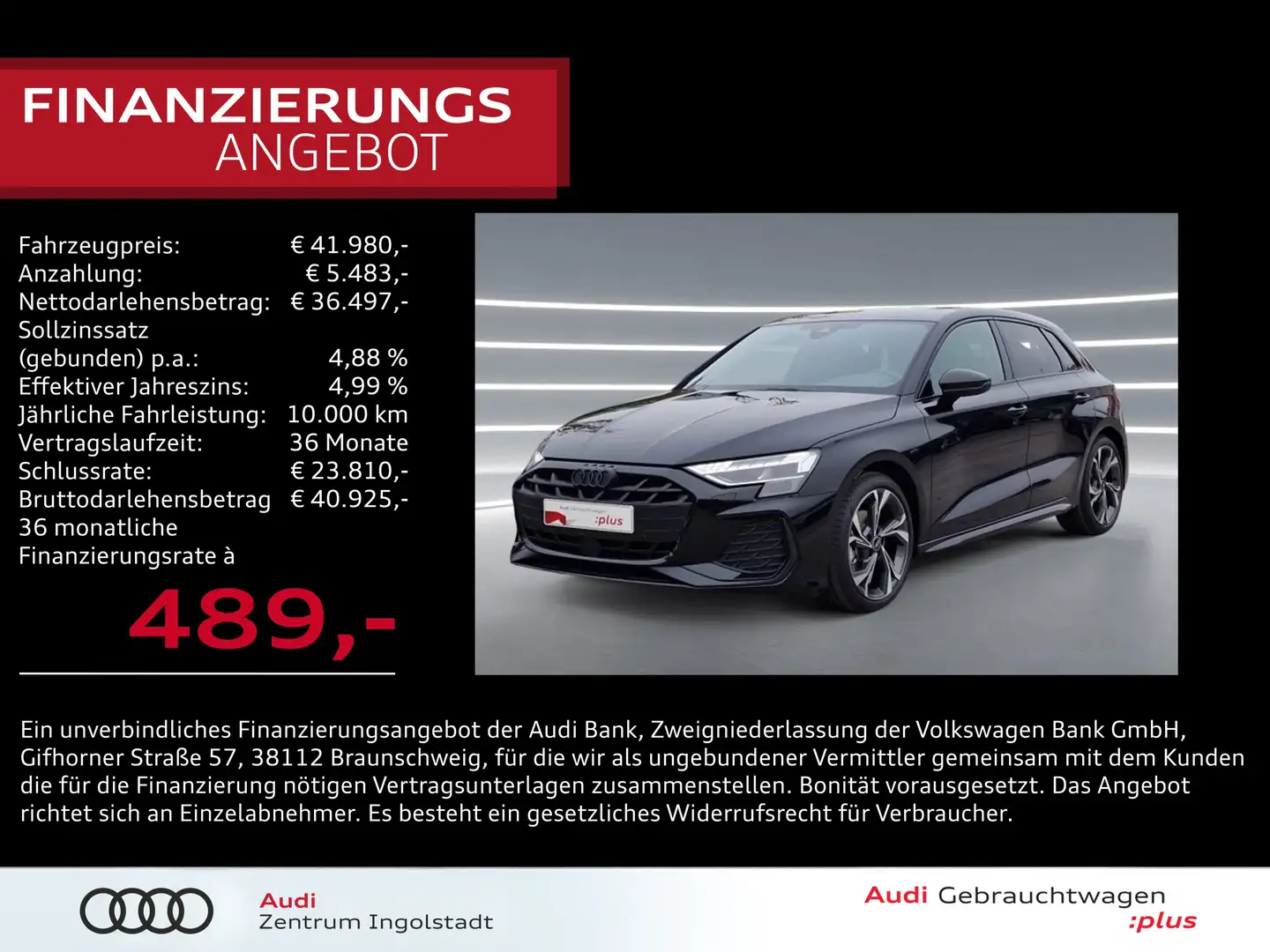 Audi A3 Sportback 35 TDI 2x S line MATRIX AHK SONOS S line Schwarz - 1