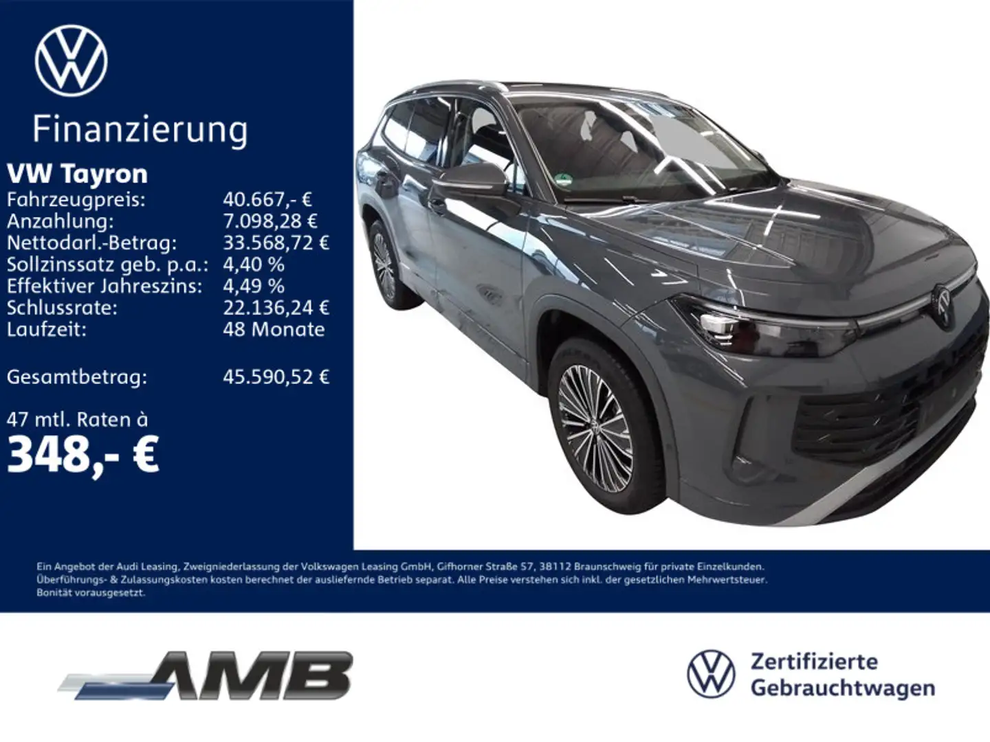 Volkswagen Tayron Life 1.5 eTSI AHK/LED+/Nav/Standh/4.30Gar Grau - 1