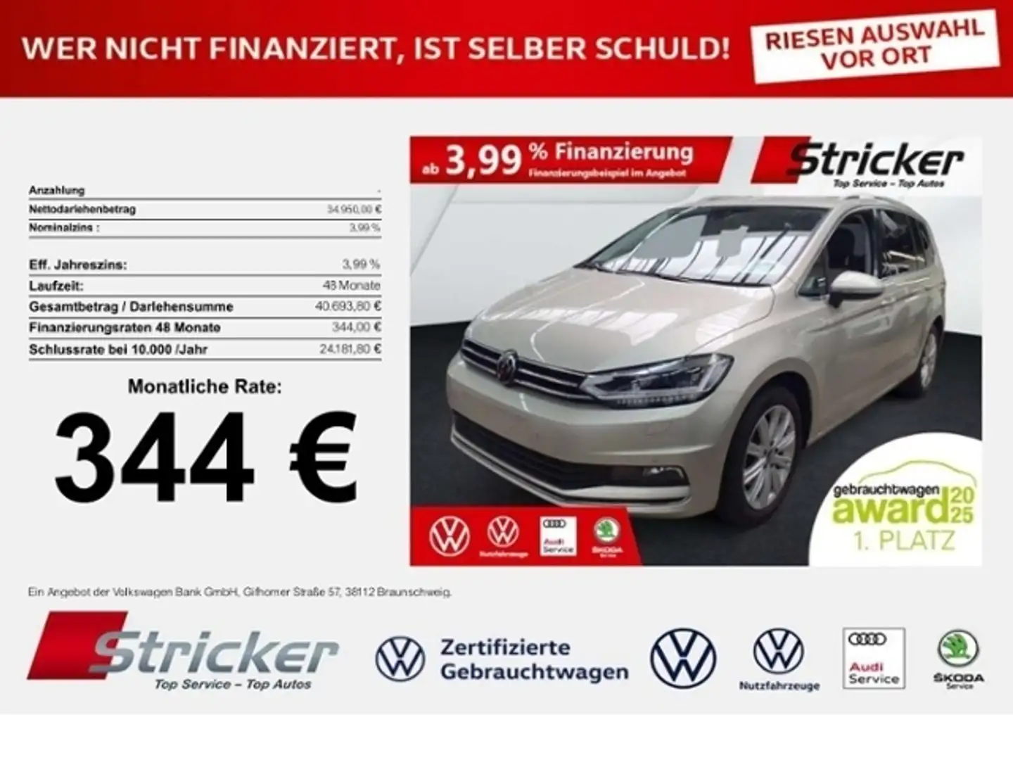 Volkswagen Touran Highline 2.0TDI DSG 344,-ohne Anzahlung AHK 7-Sit Silber - 1
