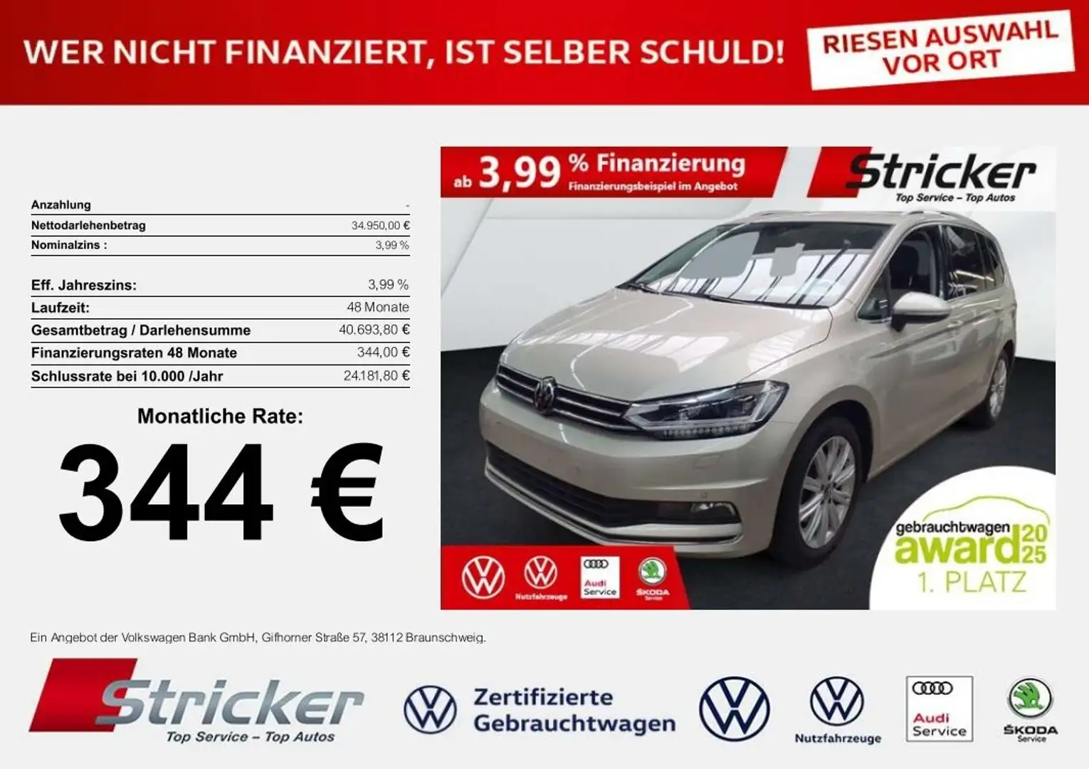 Volkswagen Touran Highline 2.0TDI DSG 344,-ohne Anzahlung AHK 7-Sit Silber - 2