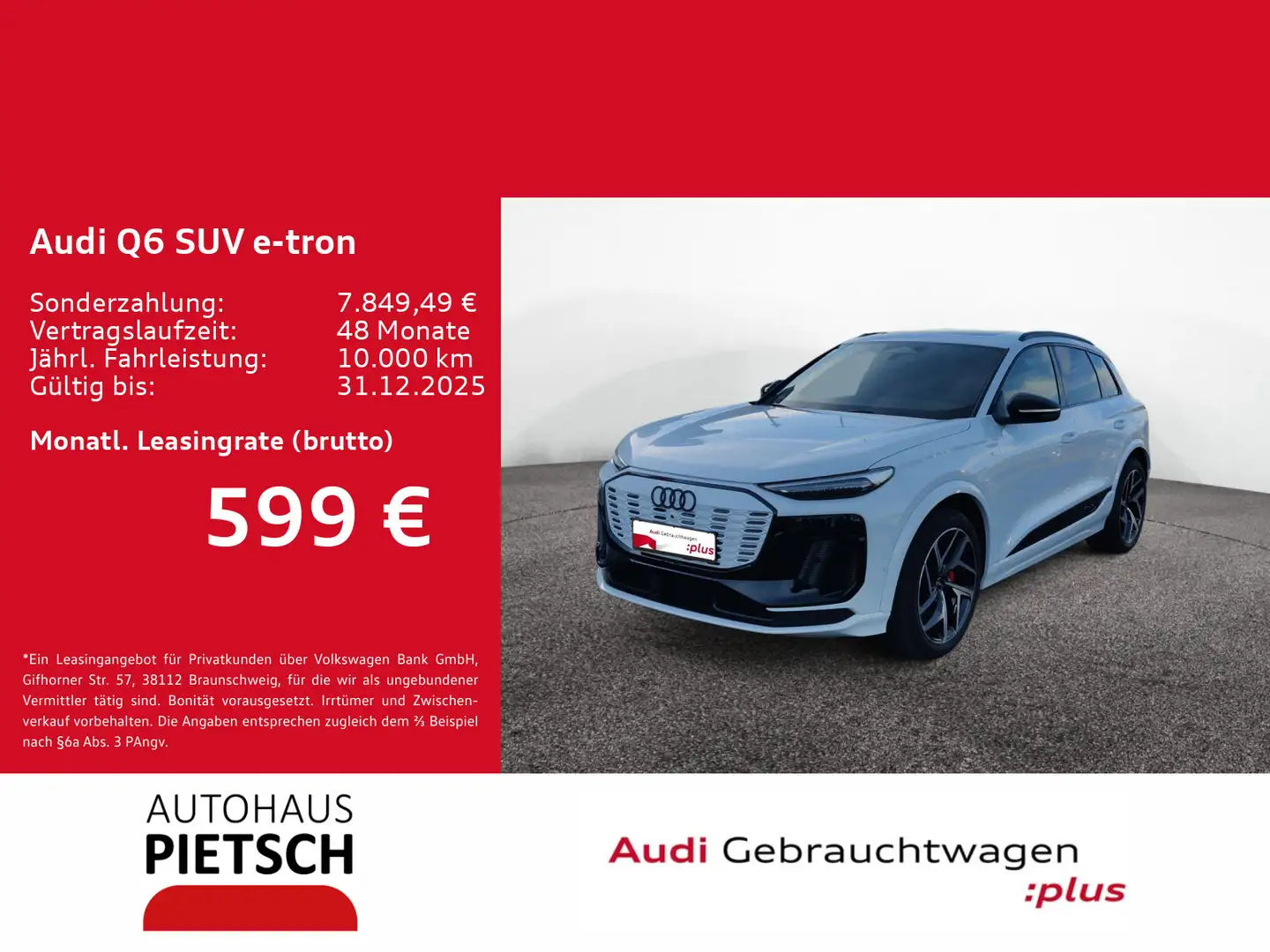 Audi Q6 e-tron quattro 2 x S line 95 kWh TechPro Pano Blanc - 1