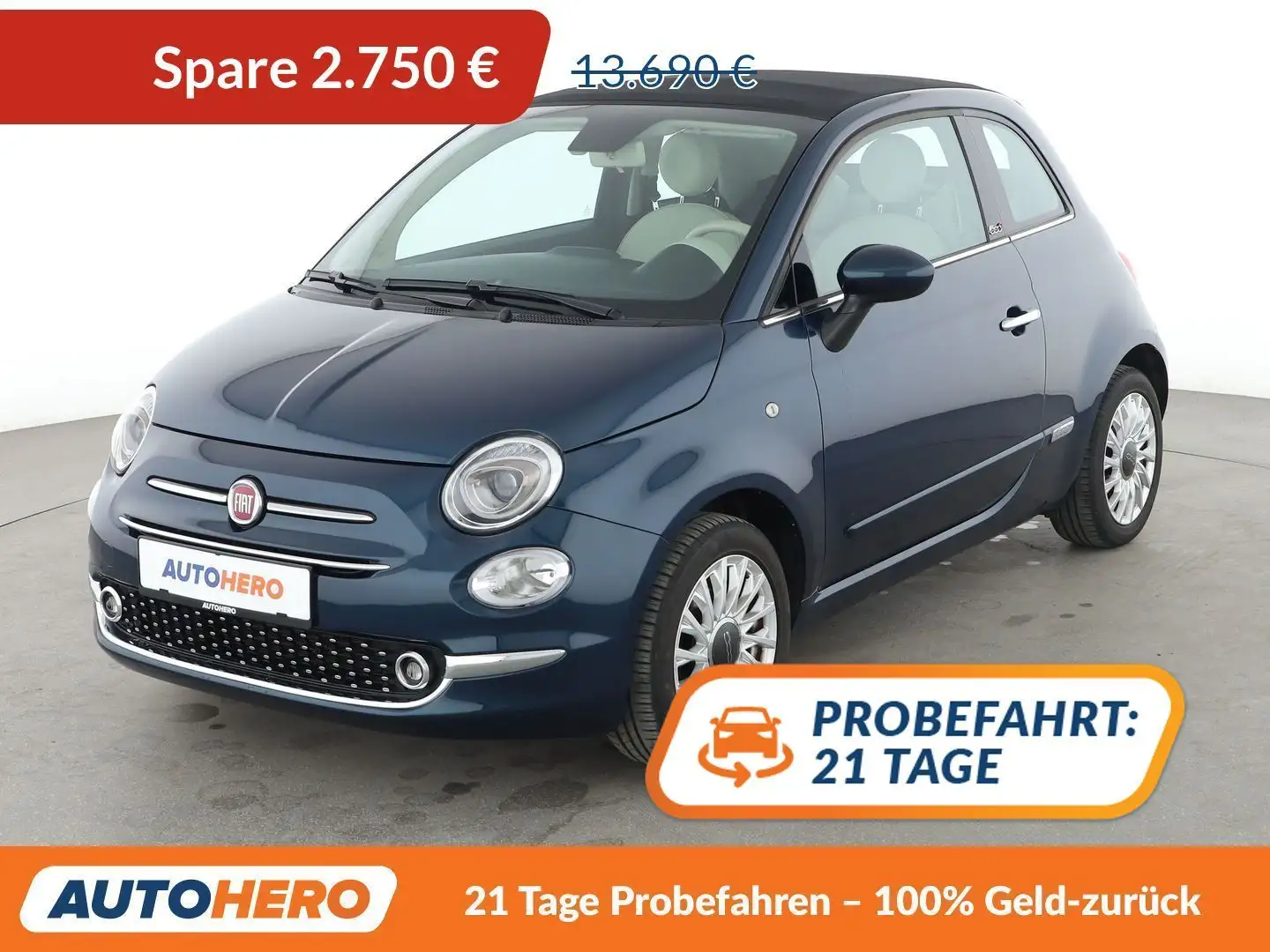 Fiat 500C 1.2 Lounge*NAVI*TEMPO*PDC*LIM*DAB*ALU* Blau - 1