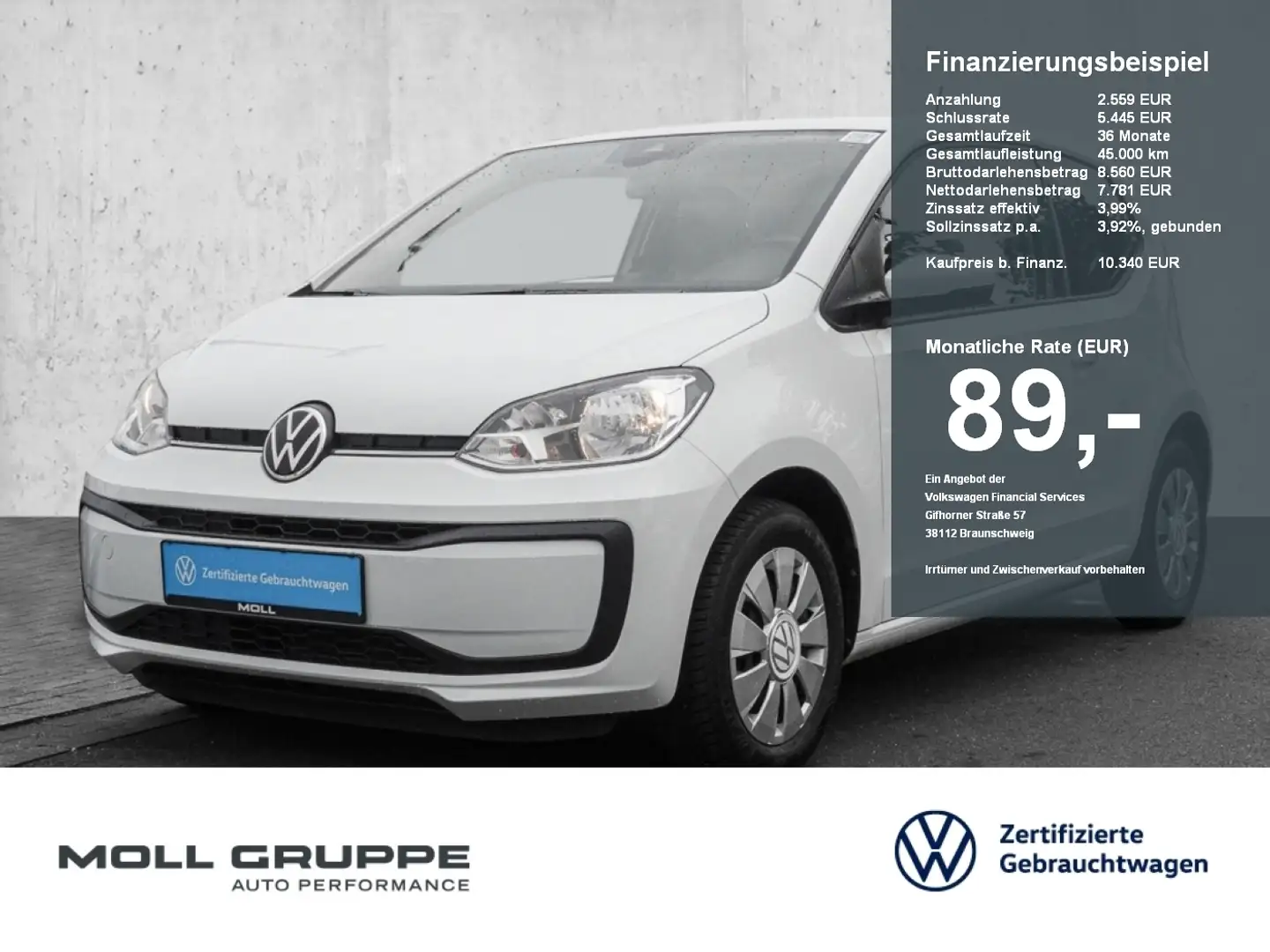 Volkswagen up! 1.0 Basis KAM PDC Weiß - 1