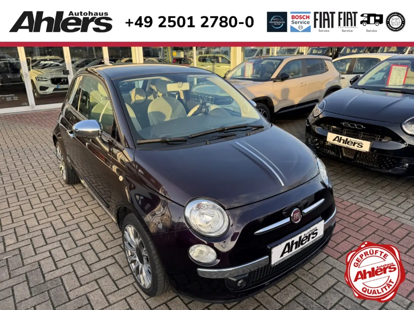 Fiat 500 Lounge+NAVI+PANO+8FACH+CHROM+ALU+ZAHNRIEMEN+KLIMA+ Paars - 1