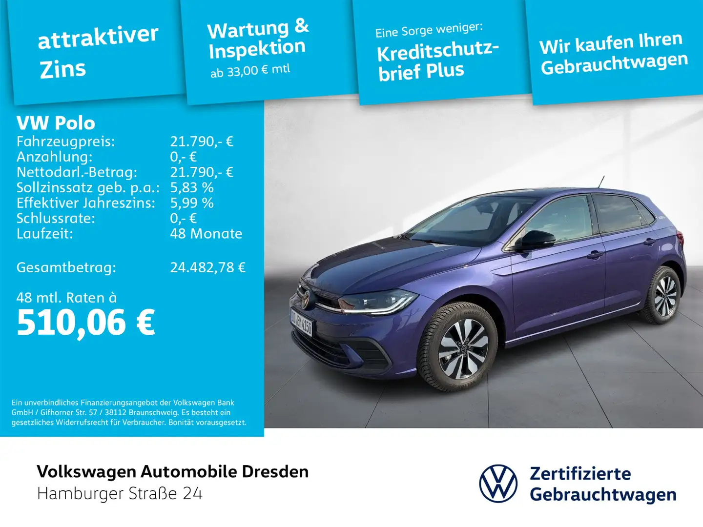 Volkswagen Polo Life 1.0 TSI OPF 5-Gang Violett - 1