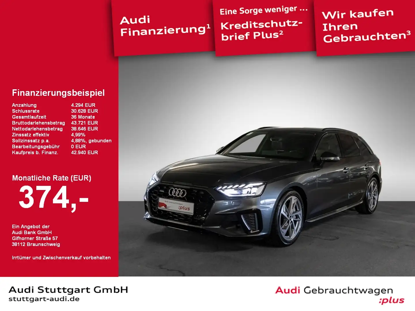 Audi A4 Avant 45 TFSI qu S line AHK Matrix virtCo 360° Grau - 1