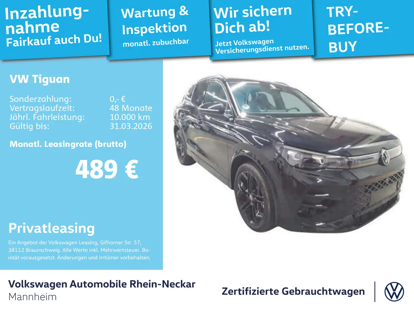 Volkswagen Tiguan 2.0 TDI R-Line DSG GAR 2029 Navi AHK Kame Schwarz - 1