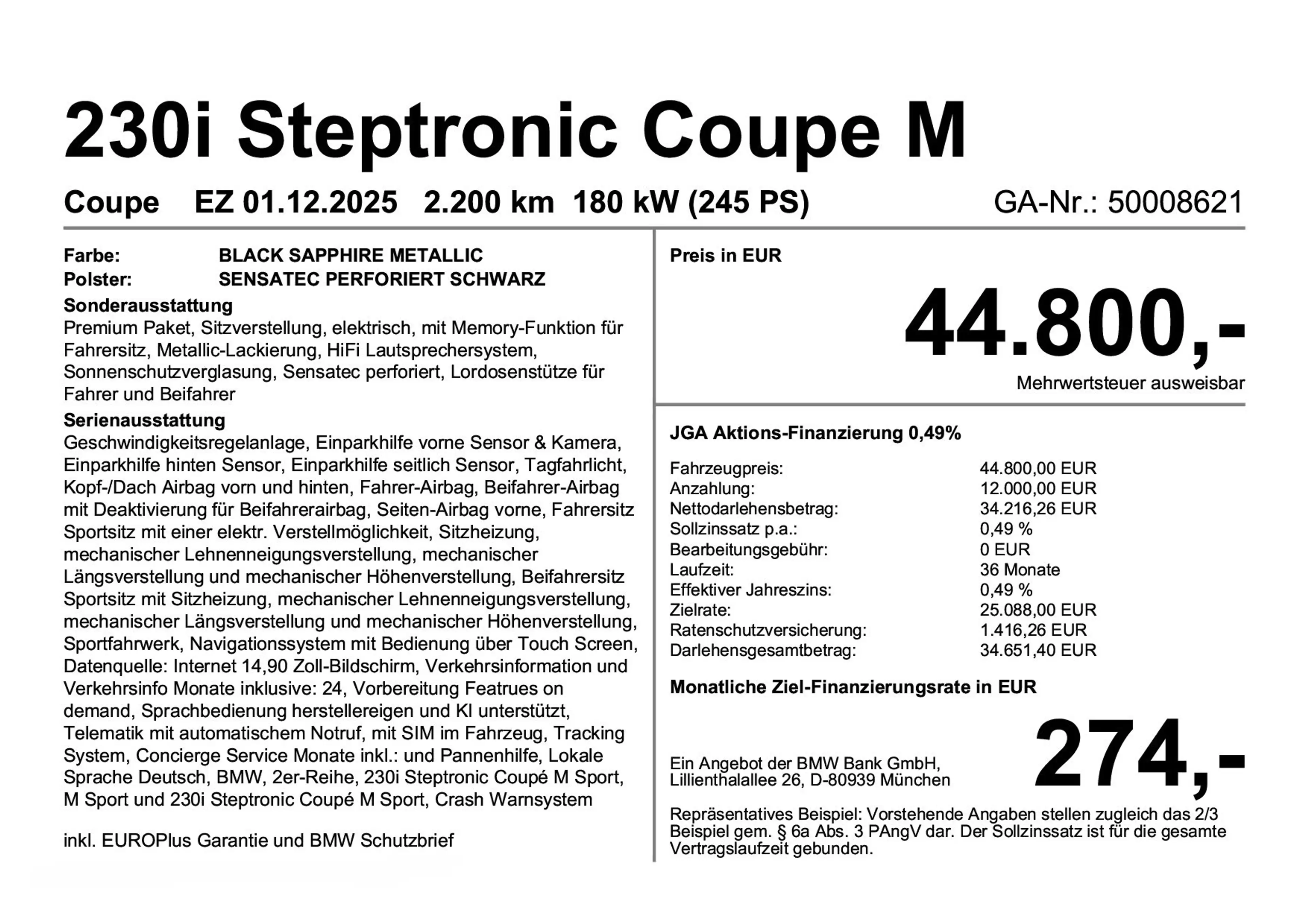 BMW 230 i Steptronic Coupe M Sport Navi Bluetooth PDC MP3 — photo 2