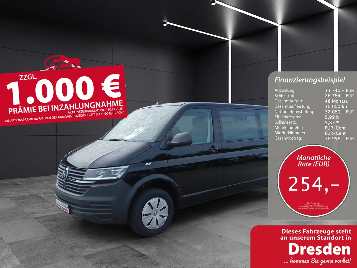 Volkswagen T6 Kombi T6.1 TDI 8 Sitze LR NAVI LED KLIMA Schwarz - 1