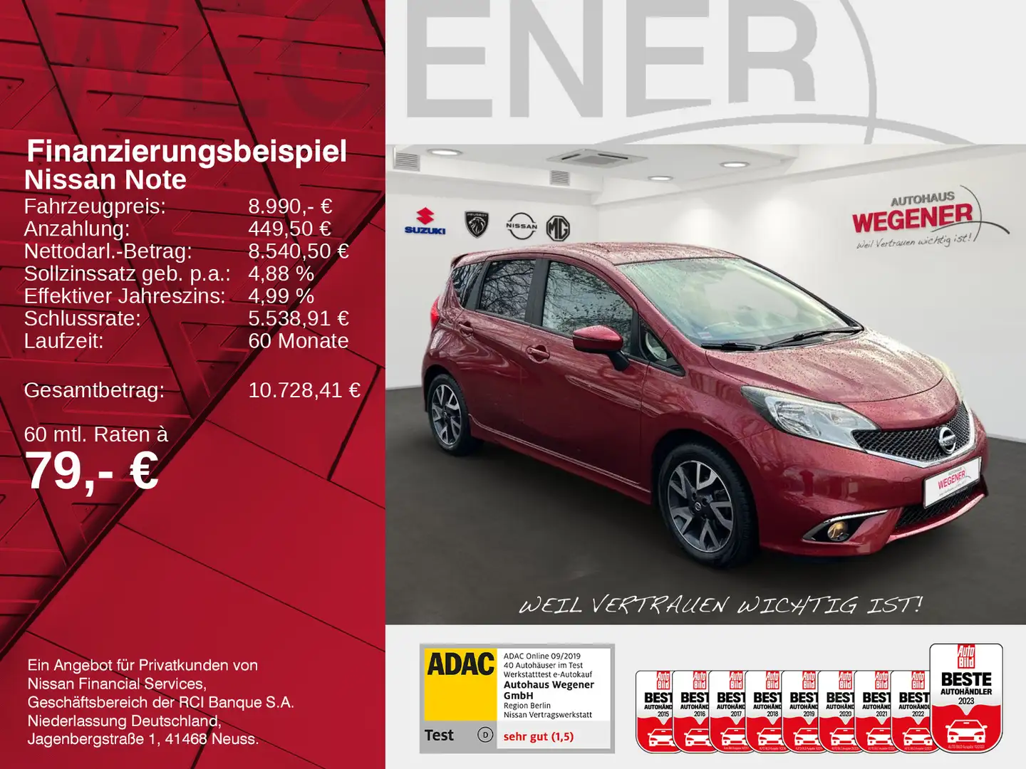 Nissan Note NOTE ACENTA  1.2 DIG-S CVT KLIMA RADIO/CD TEMP Rot - 2