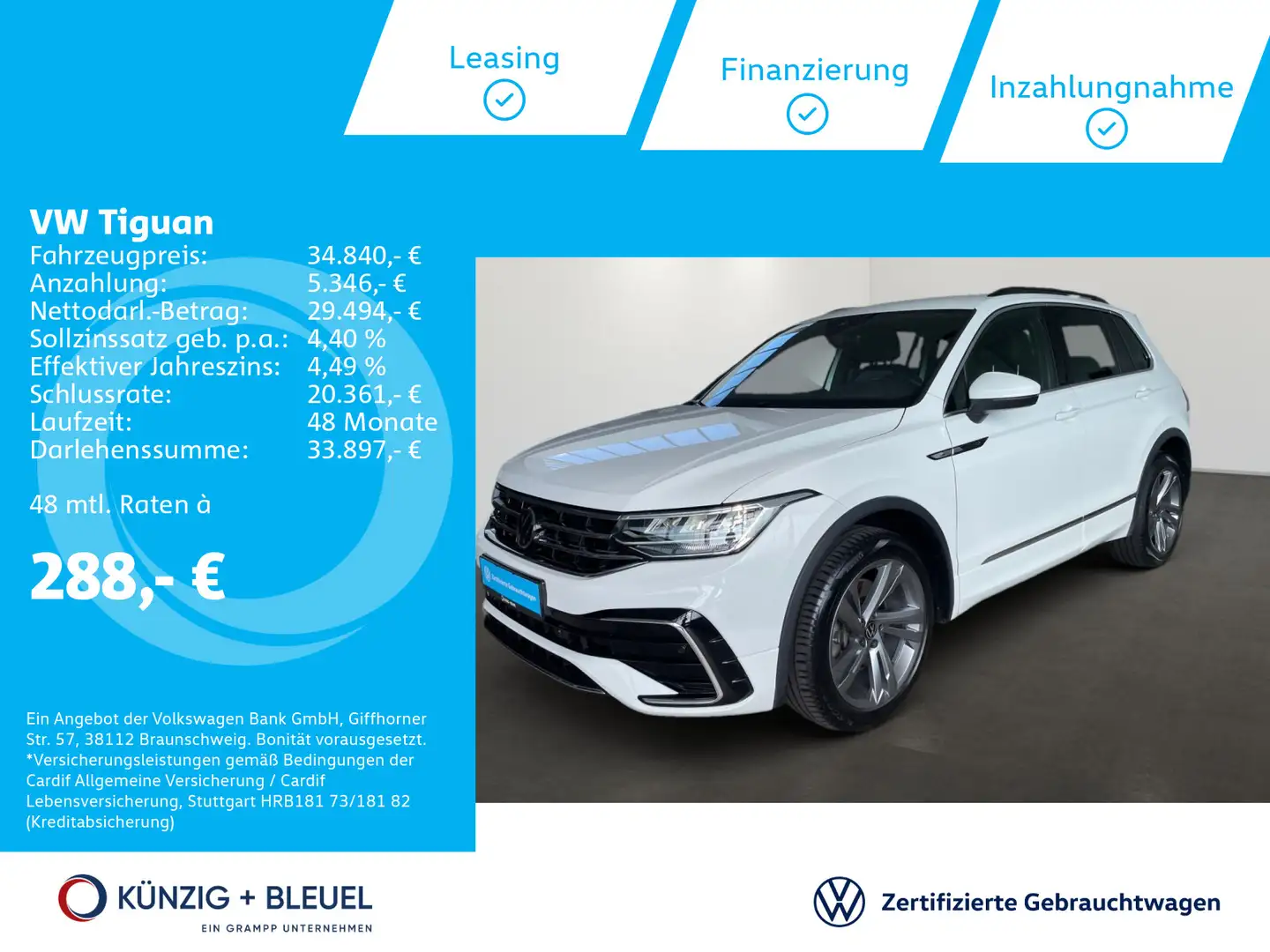 Volkswagen Tiguan R-Line 2,0 TSI DSG 4 M*Nav*LED*Kam*AHK* Wit - 1