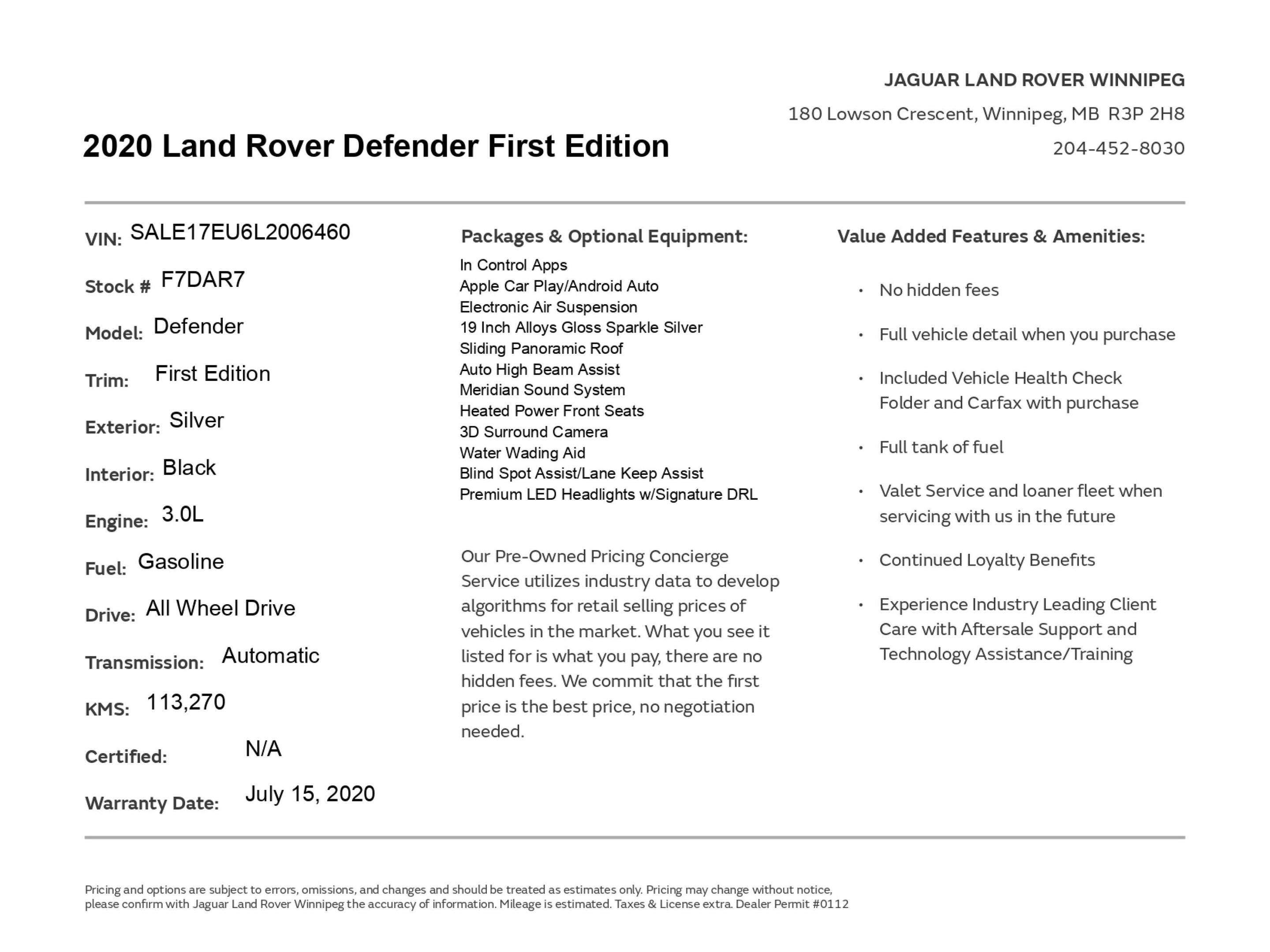 2020 Land Rover Defender First Edition Local One Owner Trade alt 2