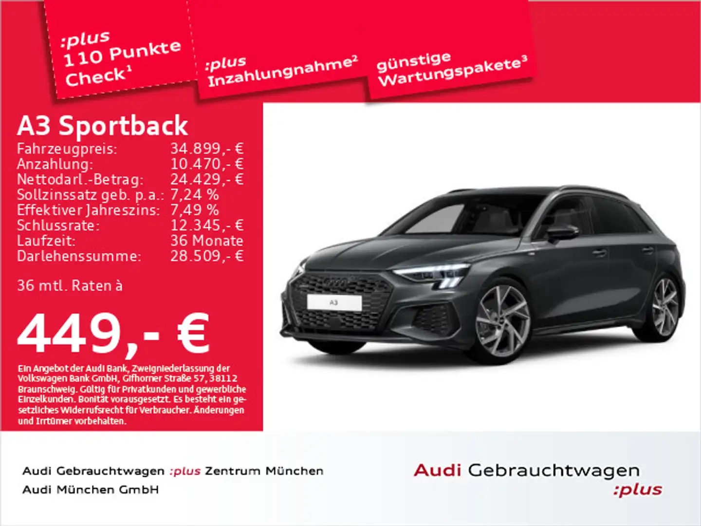 Audi A3 40 TFSI qu. S tronic 2x S line Matr Grau - 1