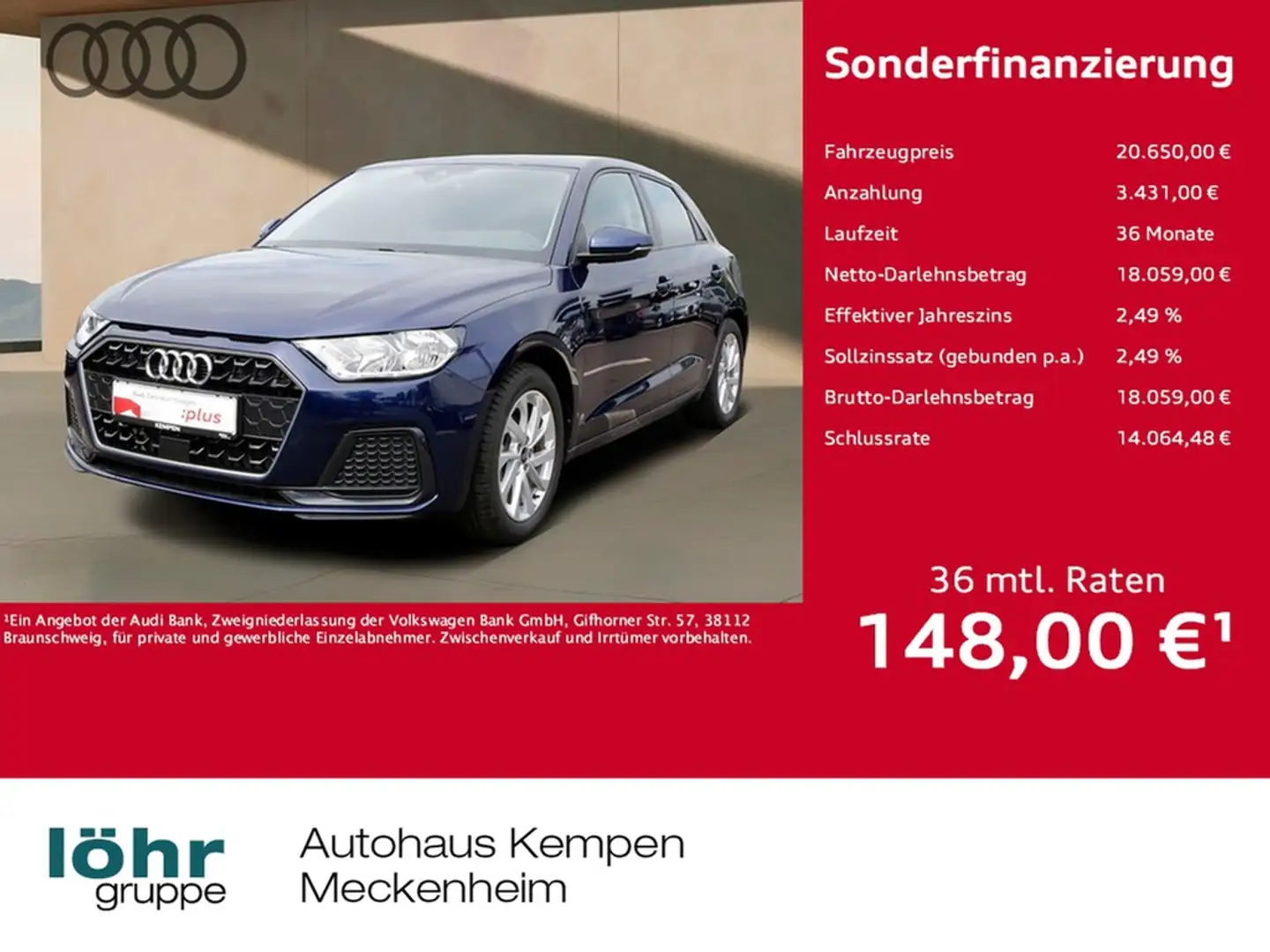 Audi A1 Sportback 25 TFSI S tronic VC PDC SHZ 3J ASG Blau - 1