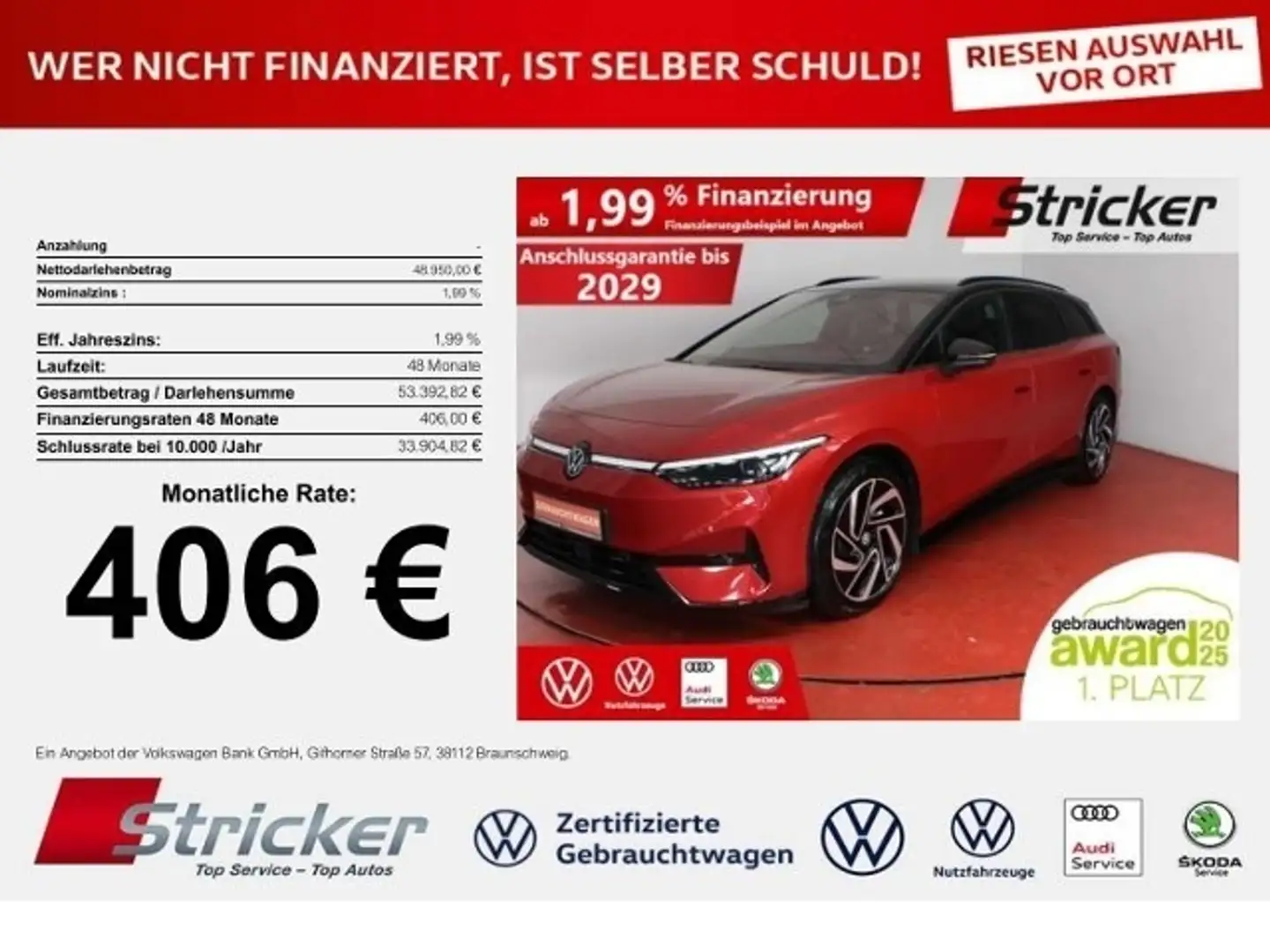 Volkswagen ID.7 Pro S Black Style 210/86 406,-ohne Anzahlung ergo Rot - 1